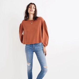 Madewell Sandwashed Gathered-Sleeve Top in Rusty Torch